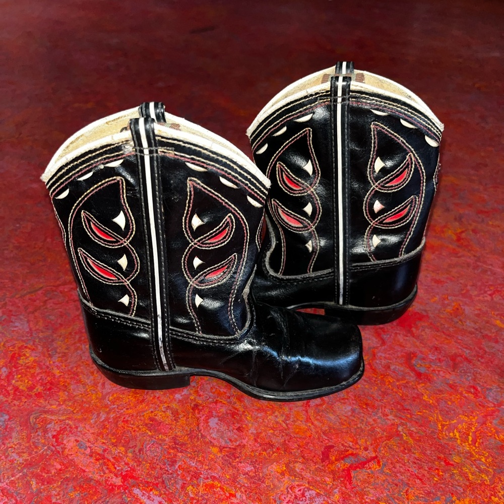 Vintage 1950’s Neolite Toddler Child’s Black & Red USA made leather cowboy boots
